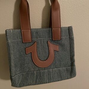 True Religion Denim Tote with Brown Handles